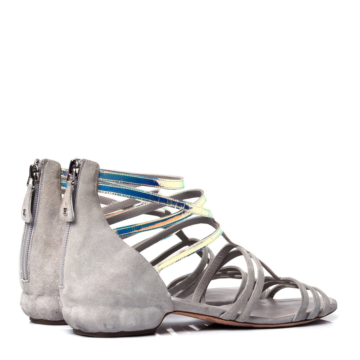 Chanel Suede Iridescent Patent Caged Sandals 39.5 Grey 4 of 6