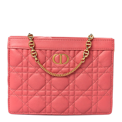 Christian Dior Calfskin Cannage Caro Zipped Pouch With Chain Coral Powder 1 of 10