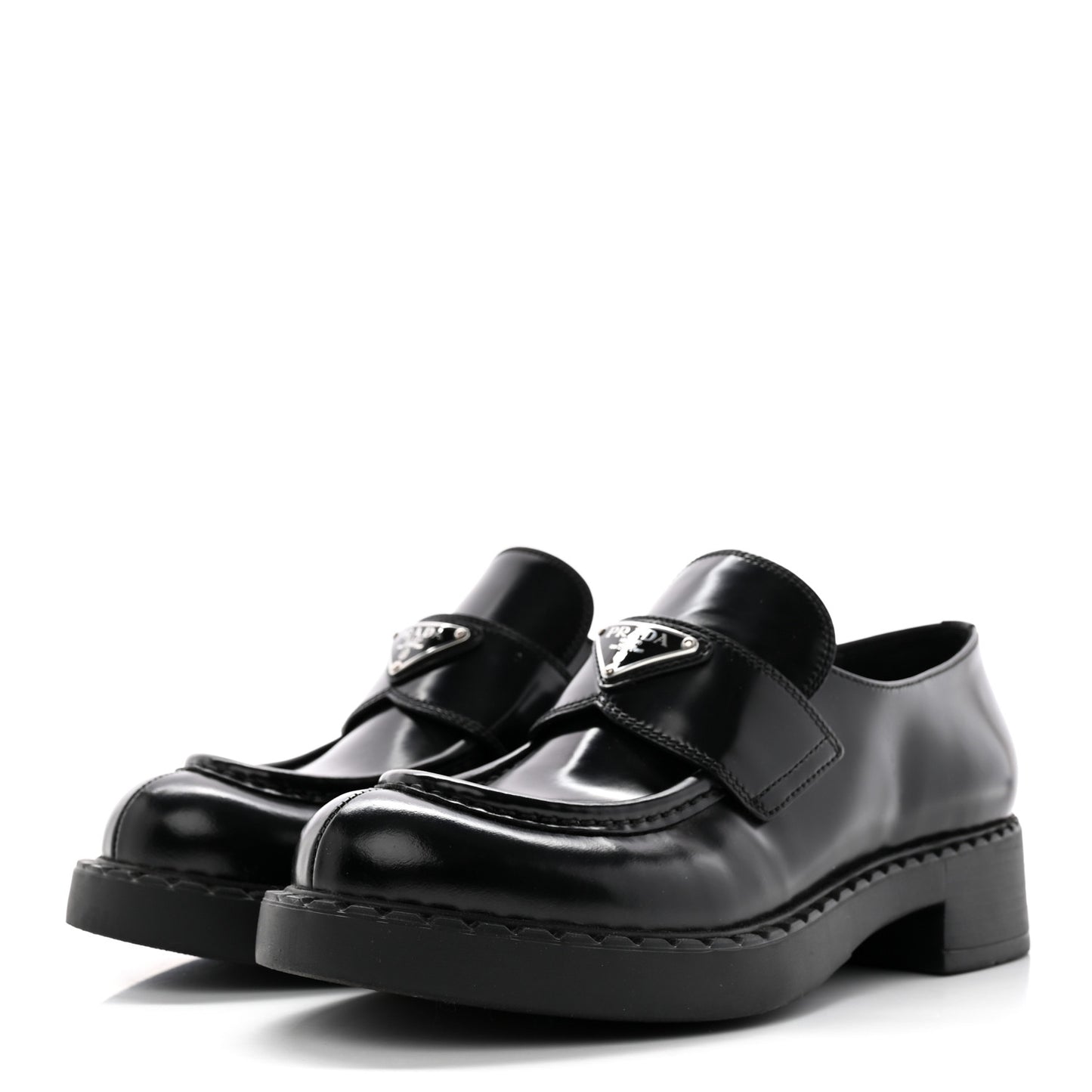 Spazzolato Metal Triangle Logo 50mm Loafers 39.5 Black