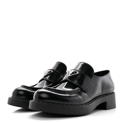 Prada Spazzolato Metal Triangle Logo 50mm Loafers 39.5 Black 3 of 19