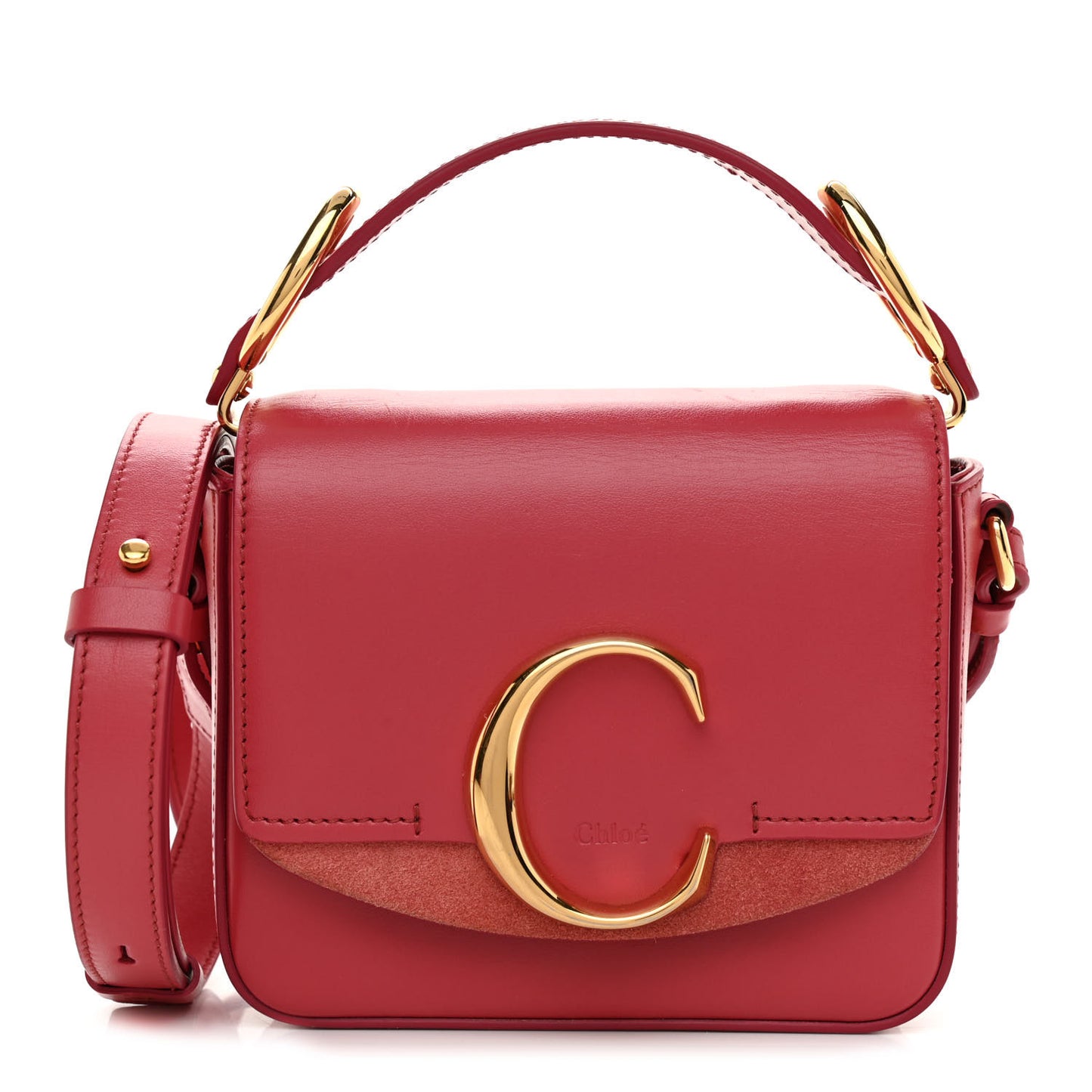 Shiny Calfskin Suede Mini C Double Carry Scarlet Pink