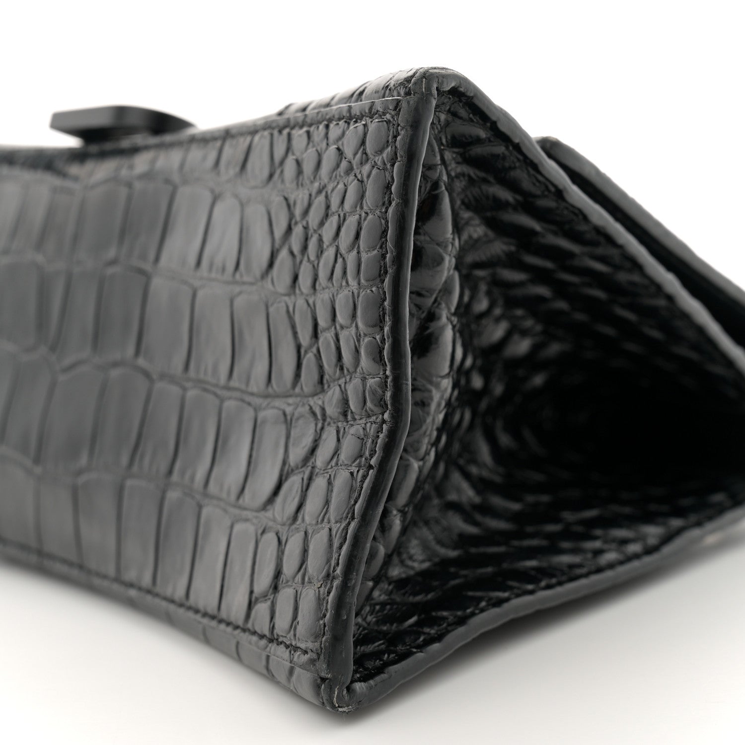 Balenciaga Shiny Calfskin Monochrome Crocodile Embossed Small Hourglass Top Handle Bag Black 9 of 17