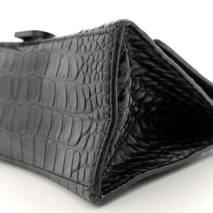 Balenciaga Shiny Calfskin Monochrome Crocodile Embossed Small Hourglass Top Handle Bag Black 9 of 17