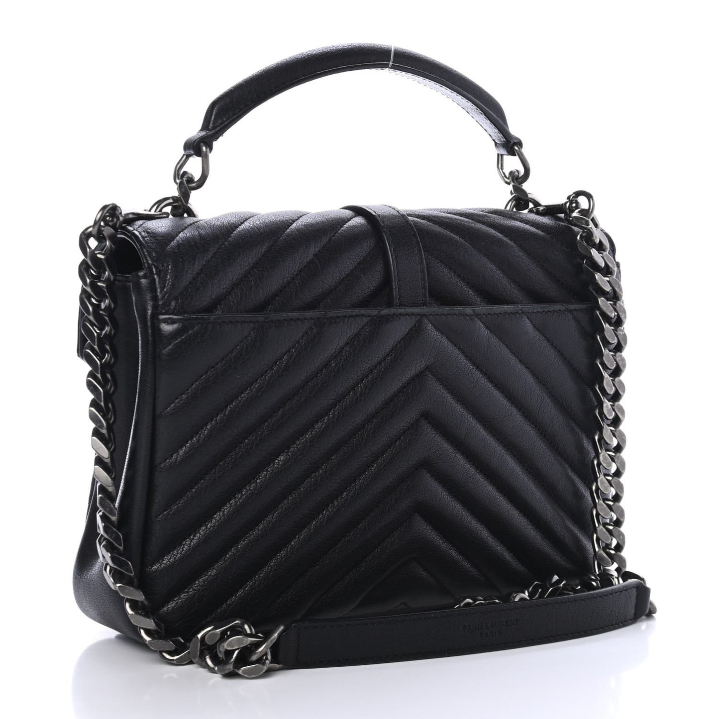 Sheepskin Matelasse Chevron Monogram Medium College Bag Black