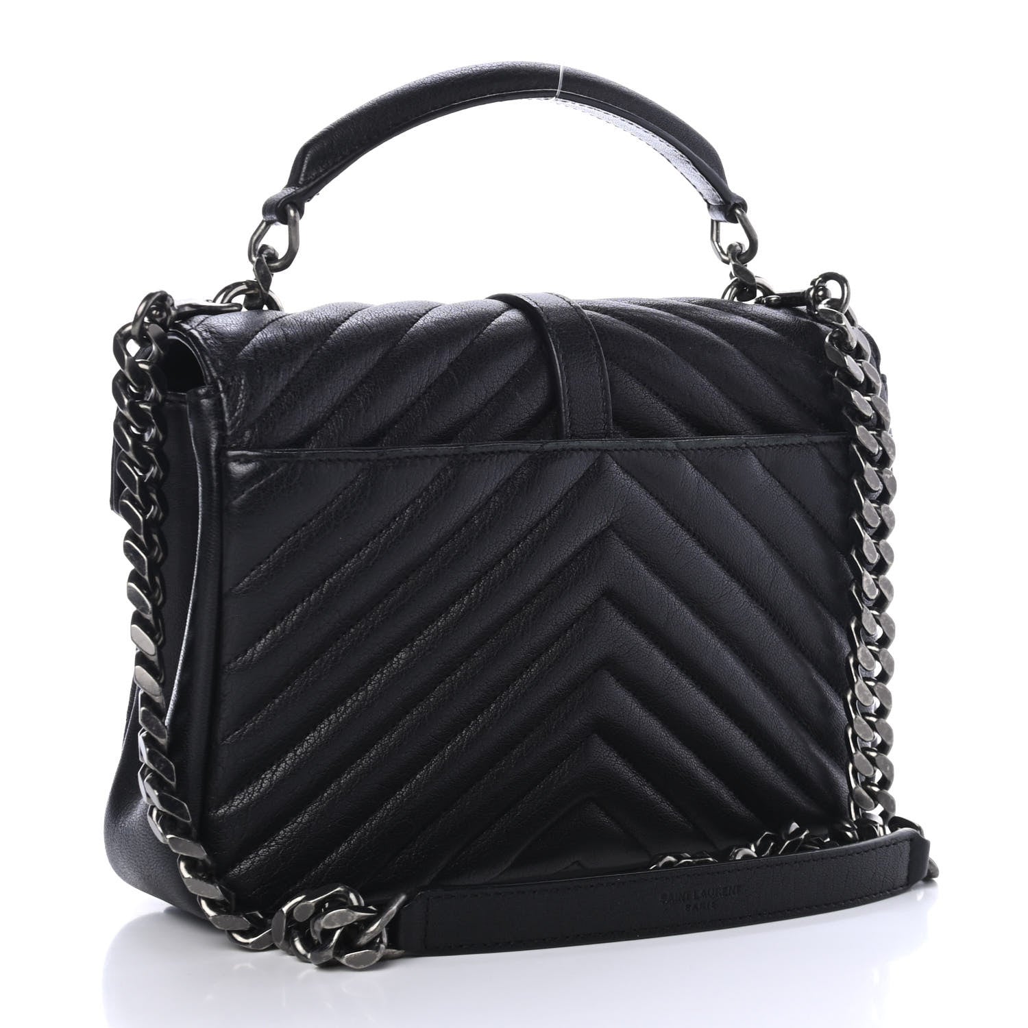 Saint Laurent Sheepskin Matelasse Chevron Monogram Medium College Bag Black 2 of 4