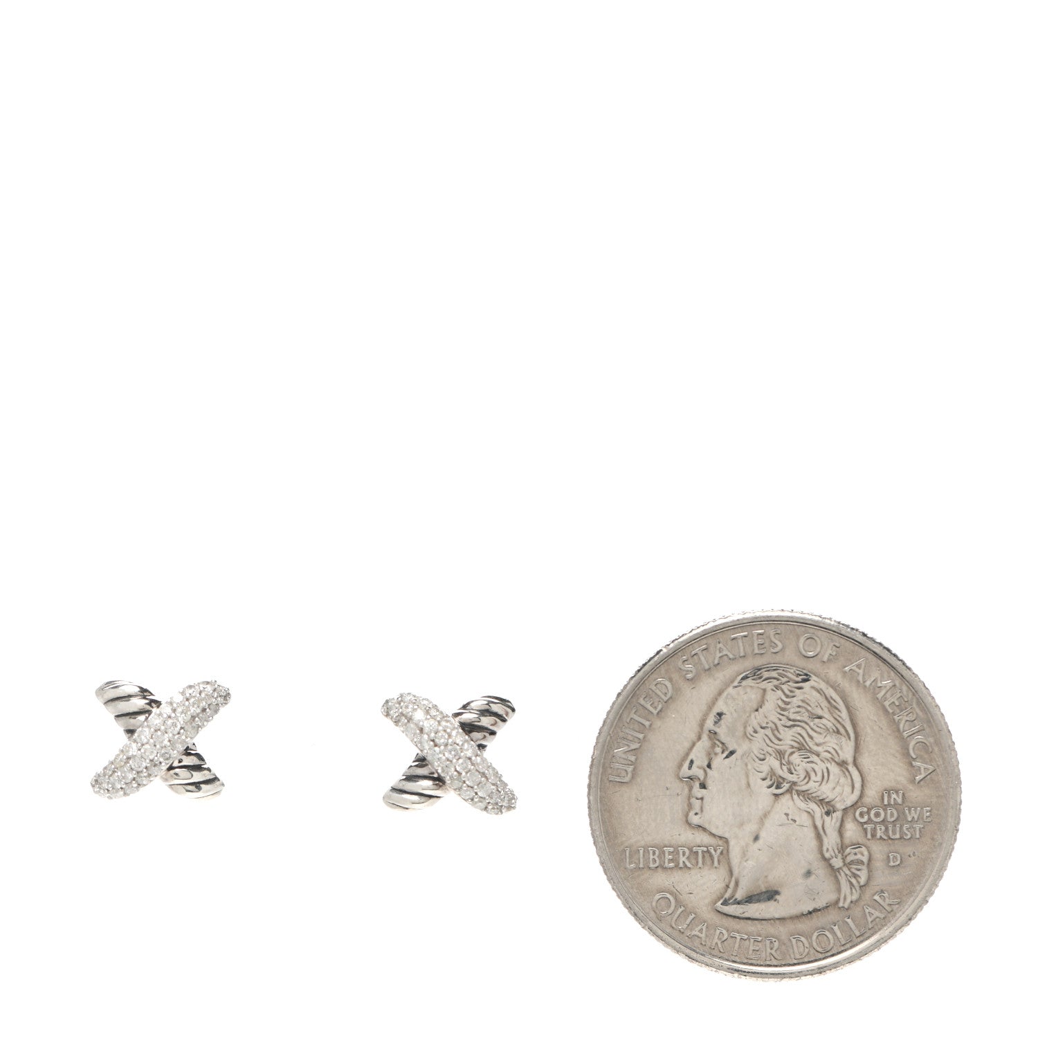 David Yurman Sterling Silver Diamond 8mm X Earrings 2 of 4