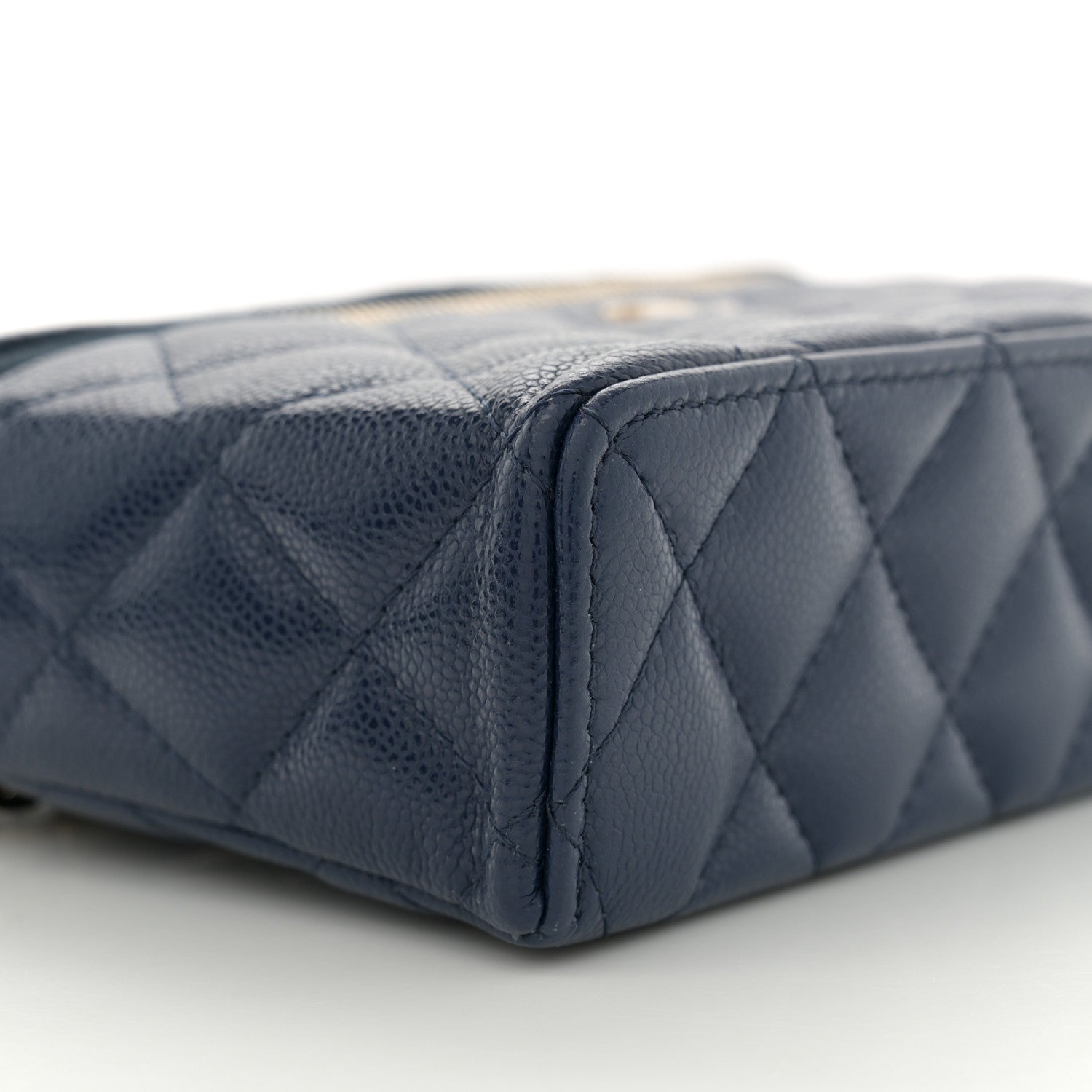 Chanel Caviar Quilted Top Handle Slim Vanity With Chain Navy