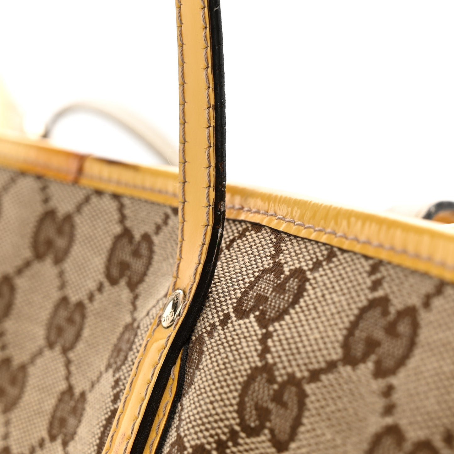 GG Monogram Patent Oliver Pug Tote Yellow Beige