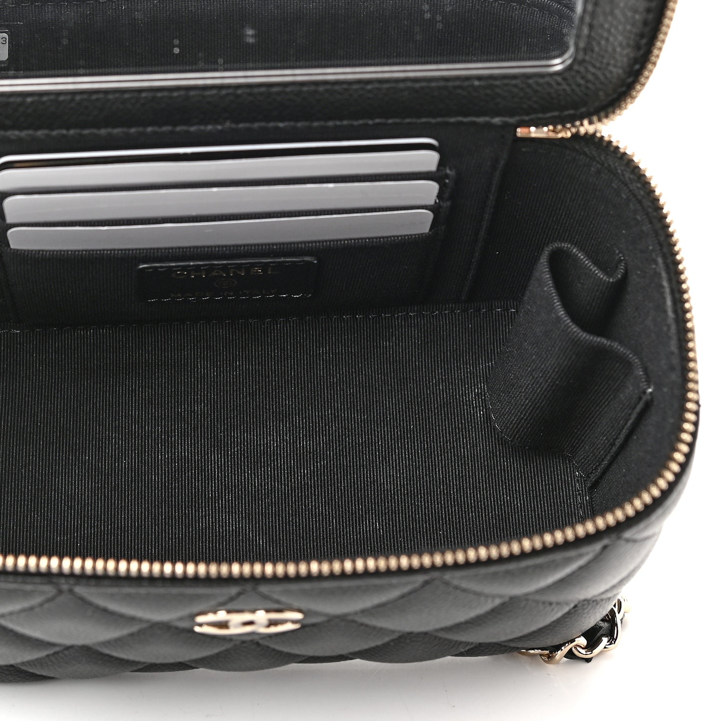 Caviar Quilted Small Vanity Case With Chain Black