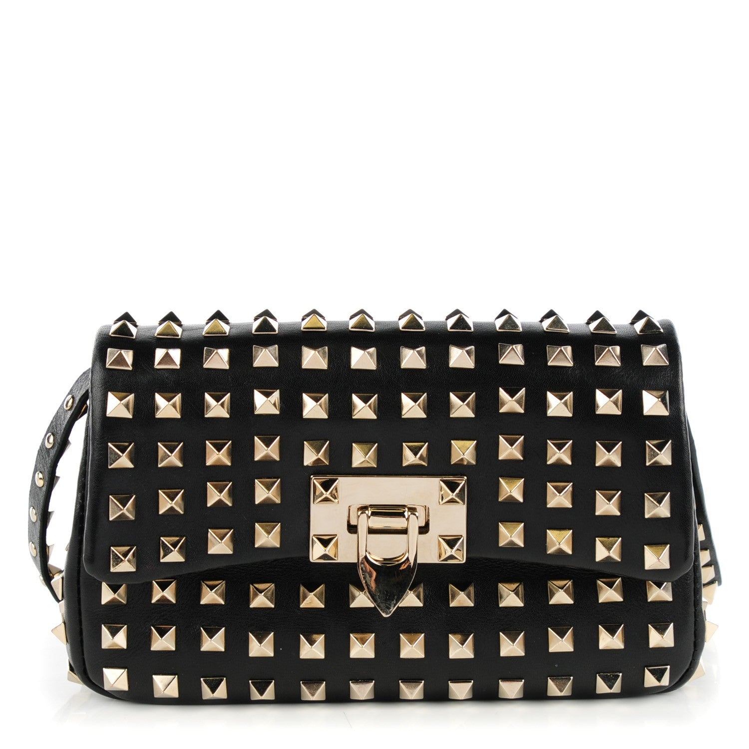 Valentino Garavani Vitello Mini Rockstud All Over Flap Saddle Crossbody Bag Black 1 of 8
