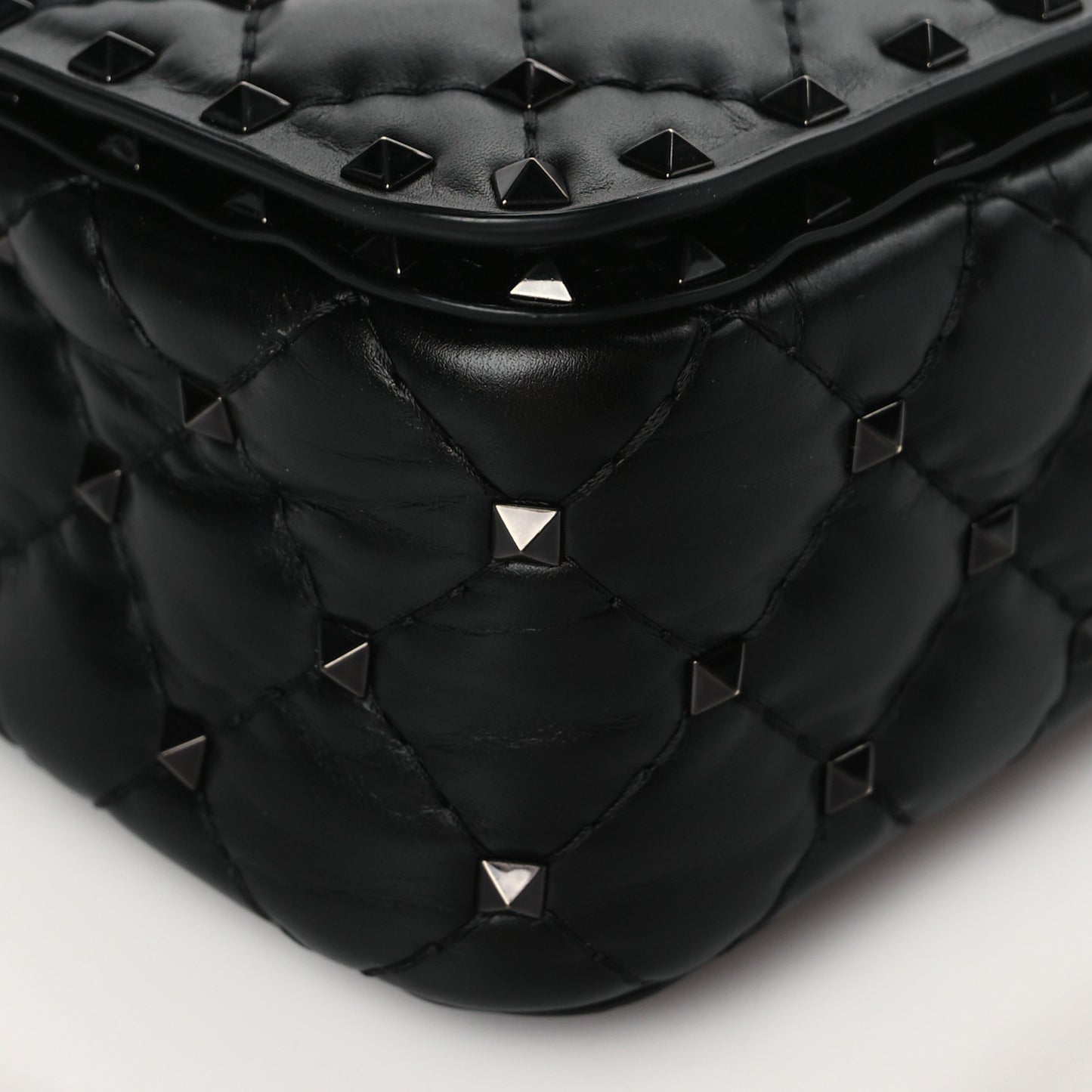 Calfskin Tonal Rockstud Spike Convertible Shoulder Bag Black