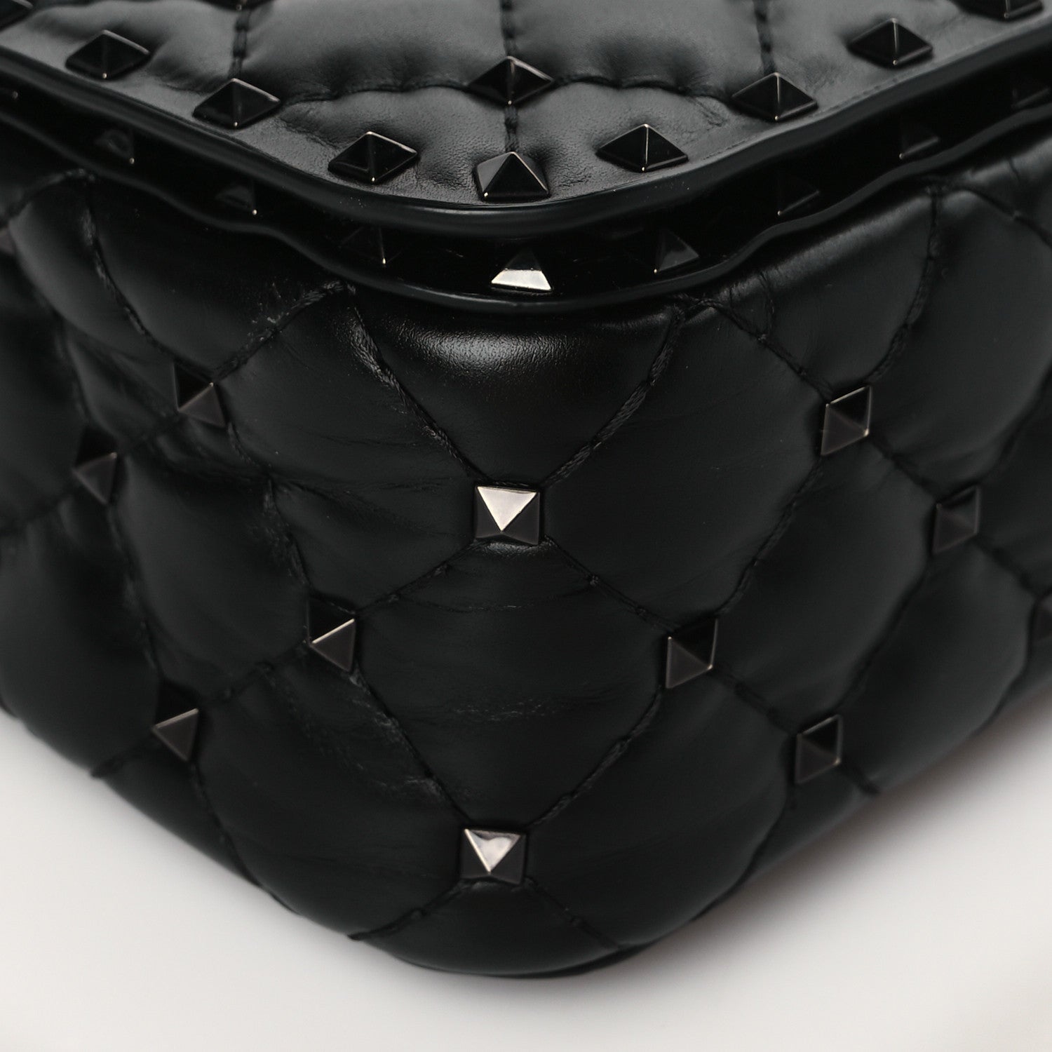 Valentino Garavani Calfskin Tonal Rockstud Spike Convertible Shoulder Bag Black 8 of 9