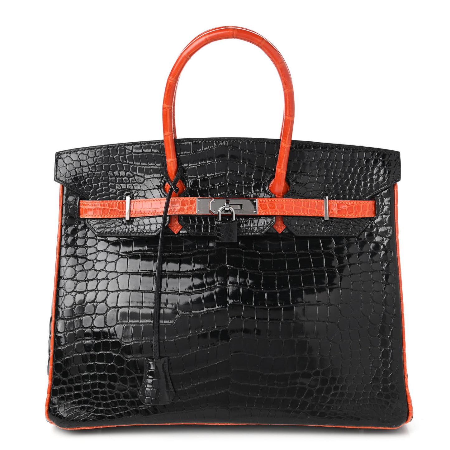 Shiny Porosus Crocodile Birkin 35 Black Orange