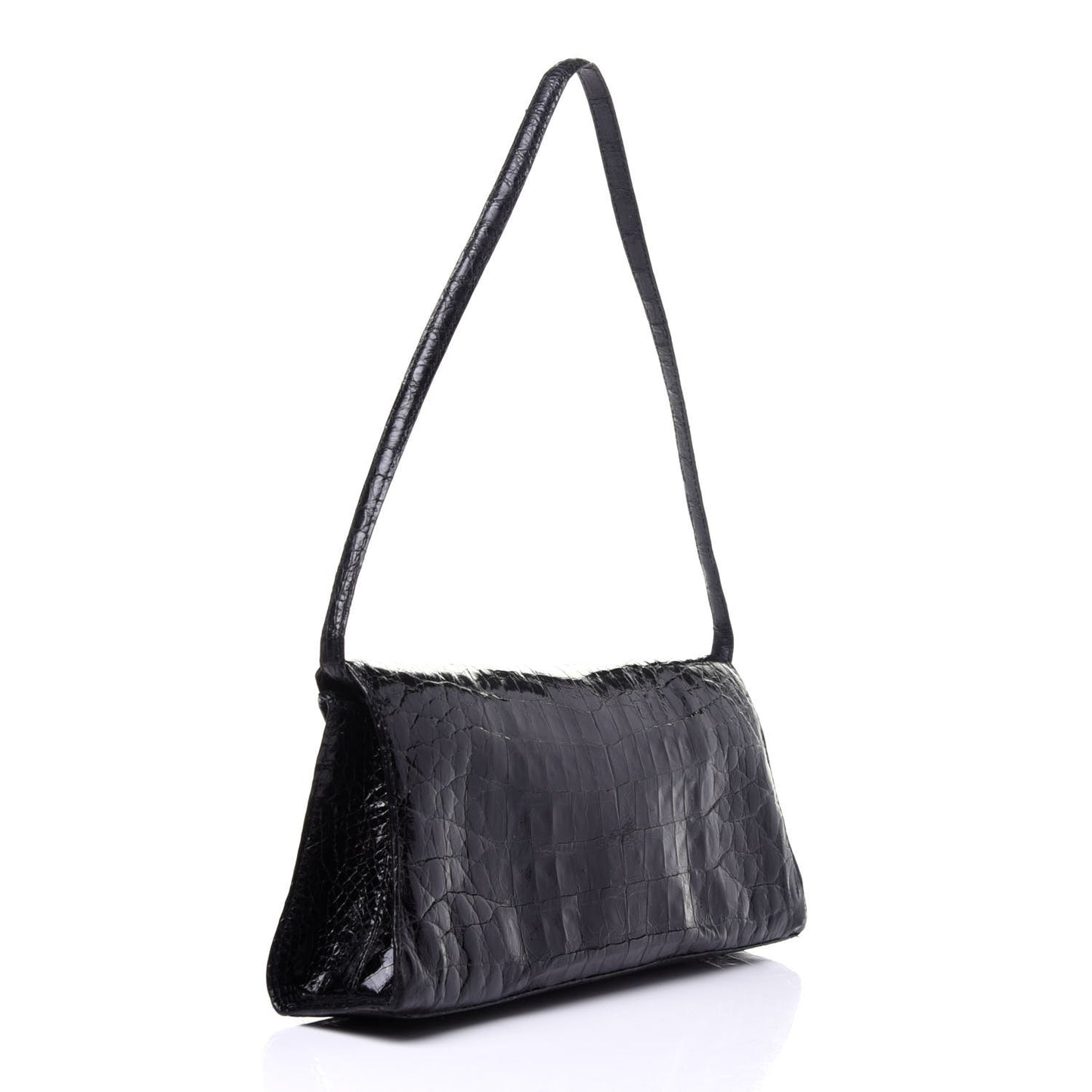 Crocodile Envelope Shoulder Bag Black