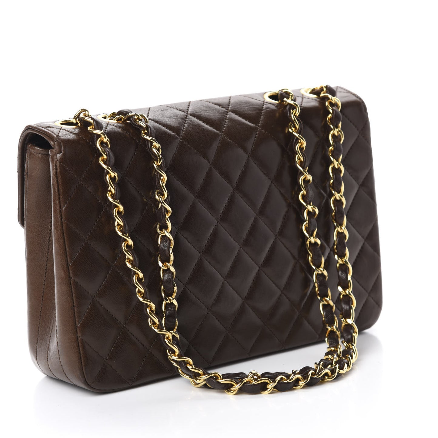 Lambskin Quilted Small Single Flap Brown