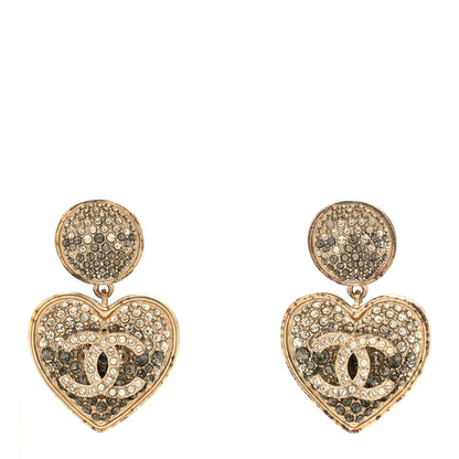 Chanel Crystal Heart CC Drop Clip On Earrings Gold 1 of 6