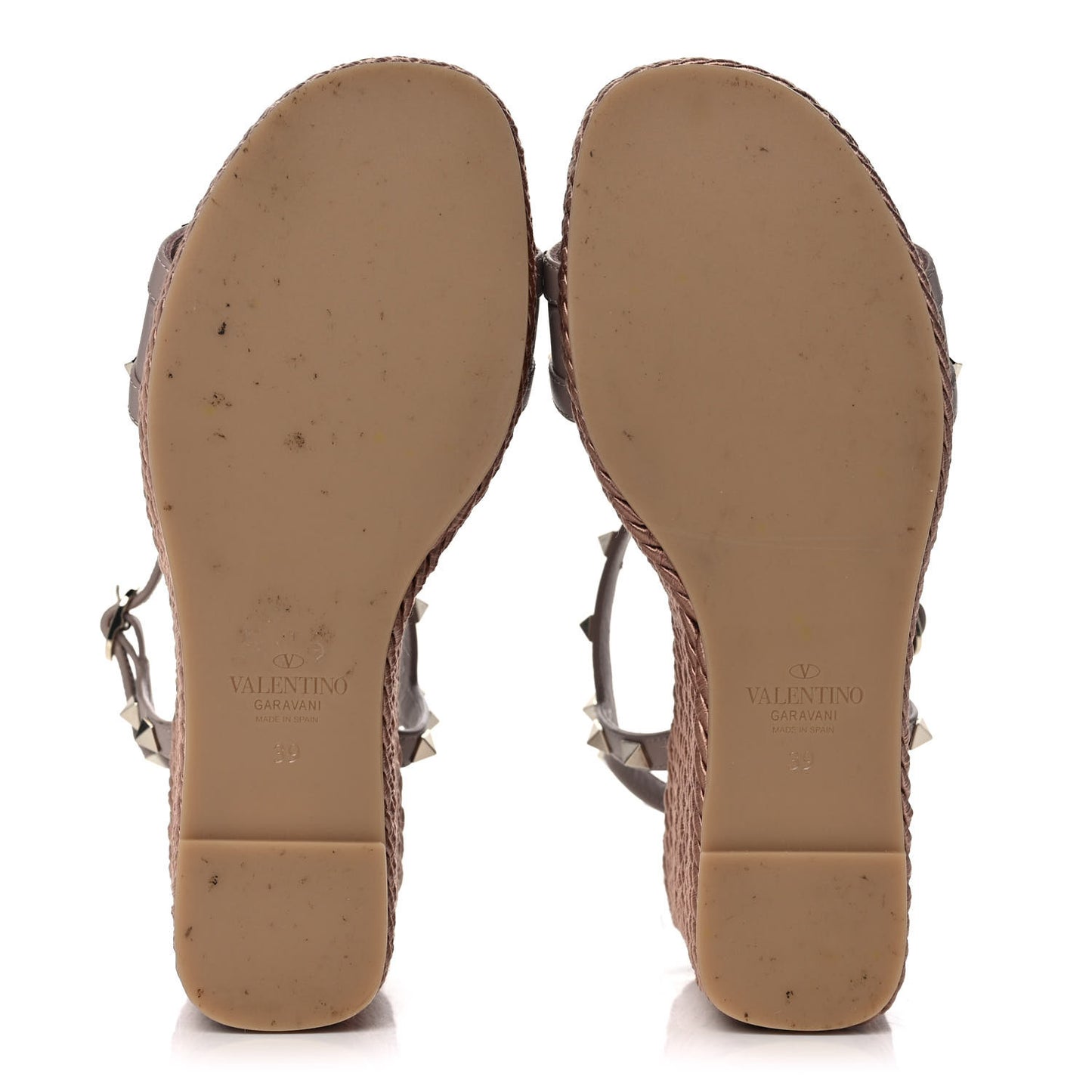 Calfskin Rockstud Ankle Strap Torchon Espadrille 25/115mm Wedge Sandals 39 Poudre