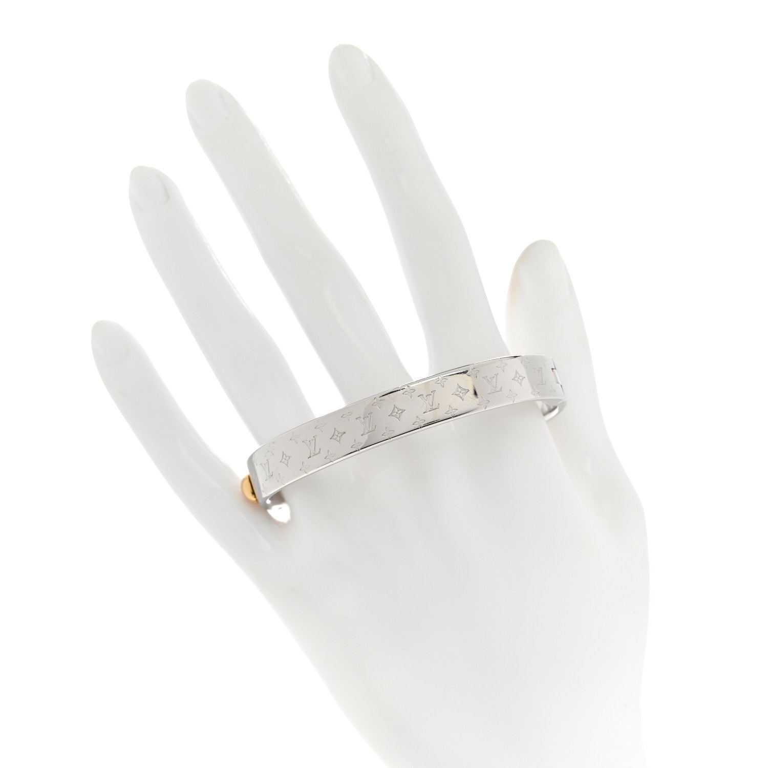 Louis Vuitton Brass Palladium Plated Nanogram Cuff M Silver 2 of 8