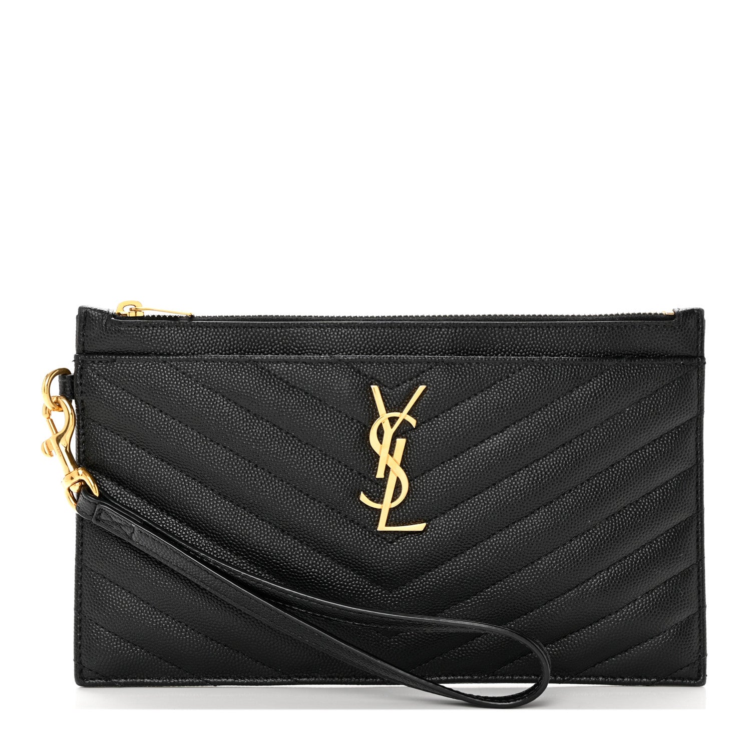Saint Laurent Grain De Poudre Chevron Monogram Large Bill Pouch Black 1 of 13