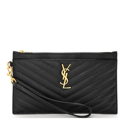 Saint Laurent Grain De Poudre Chevron Monogram Large Bill Pouch Black 1 of 13