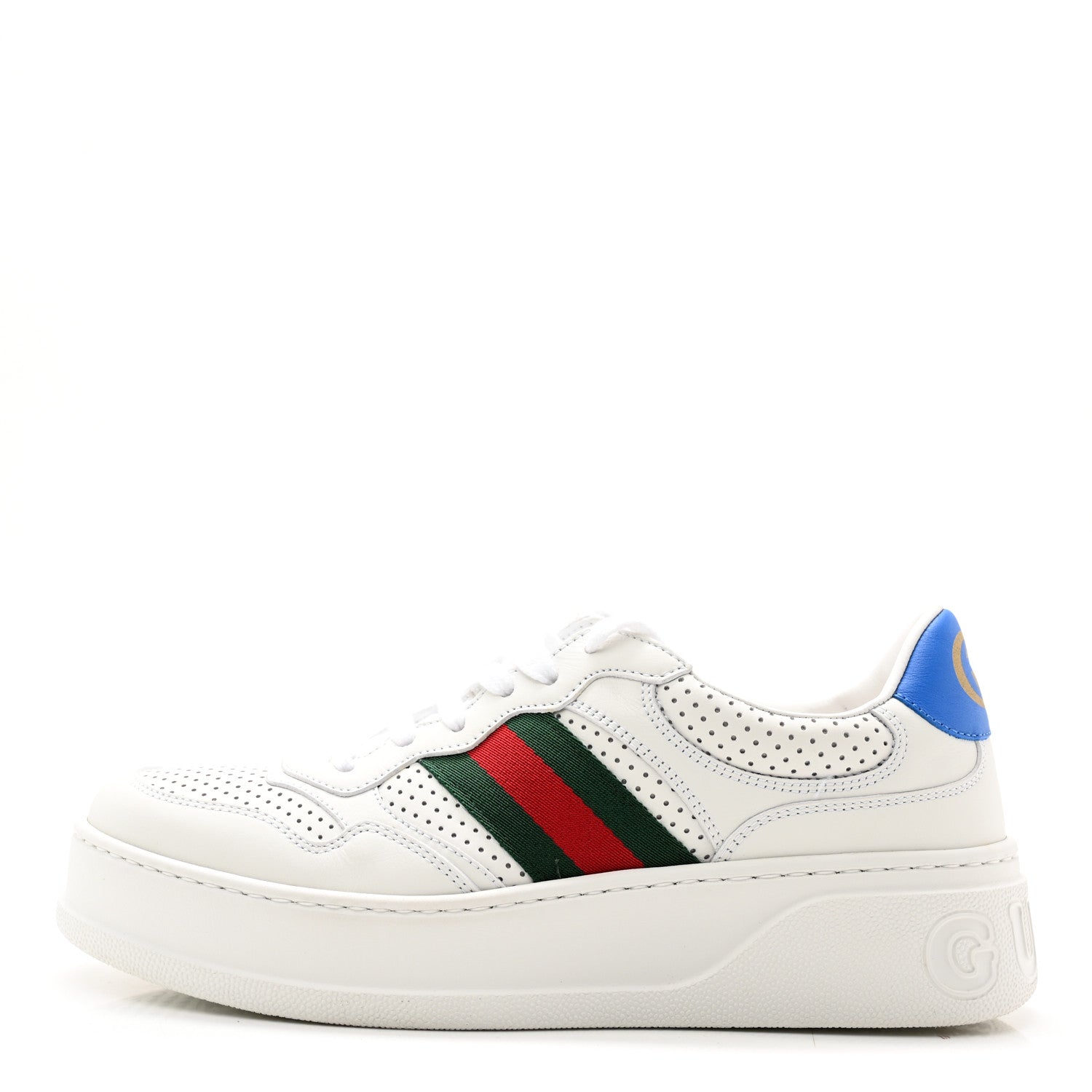 Gucci Calfskin Web Perforated Womens Platform 55mm Sneakers 39.5 White Bright Splash 1 of 11