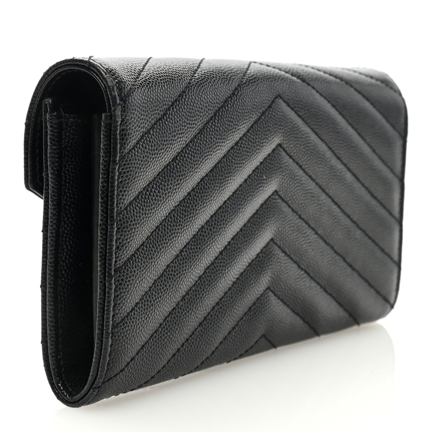 Saint Laurent Grain De Poudre Matelasse Chevron Monogram Flap Wallet Black 3 of 6