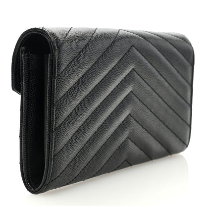 Saint Laurent Grain De Poudre Matelasse Chevron Monogram Flap Wallet Black 3 of 6