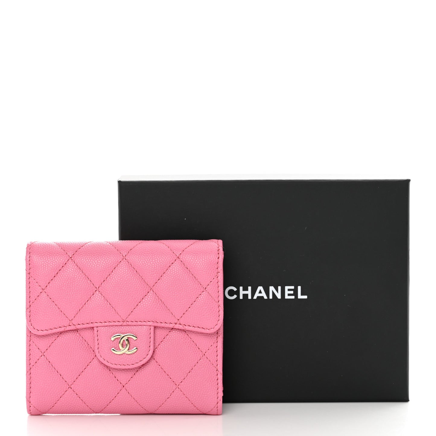Caviar Quilted Compact Flap Wallet Pink