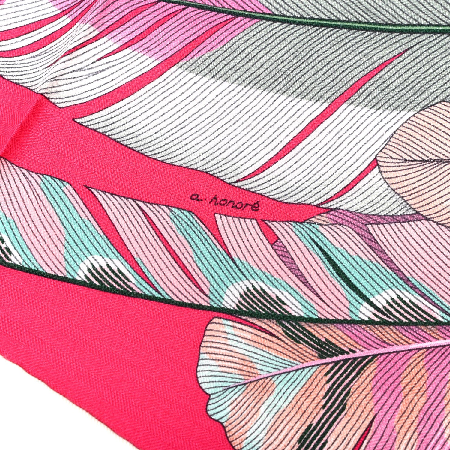 Hermes Cashmere Silk Plumes En Fete Shawl 140 Fuchsia Vert 6 of 6