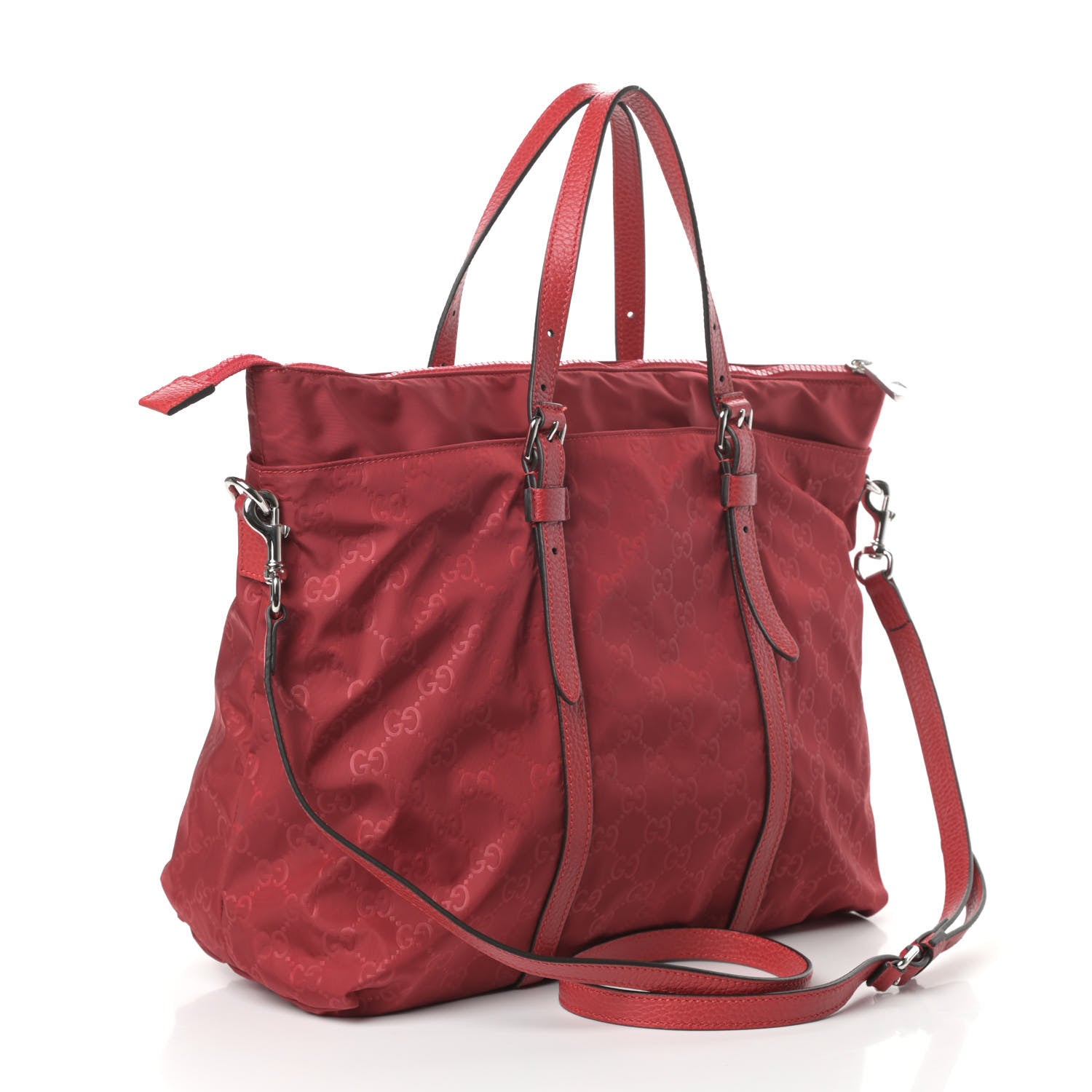 Gucci Nylon Monogram Dollar Calfskin Tote Vibrant Red 3 of 9