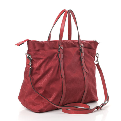 Gucci Nylon Monogram Dollar Calfskin Tote Vibrant Red 3 of 9