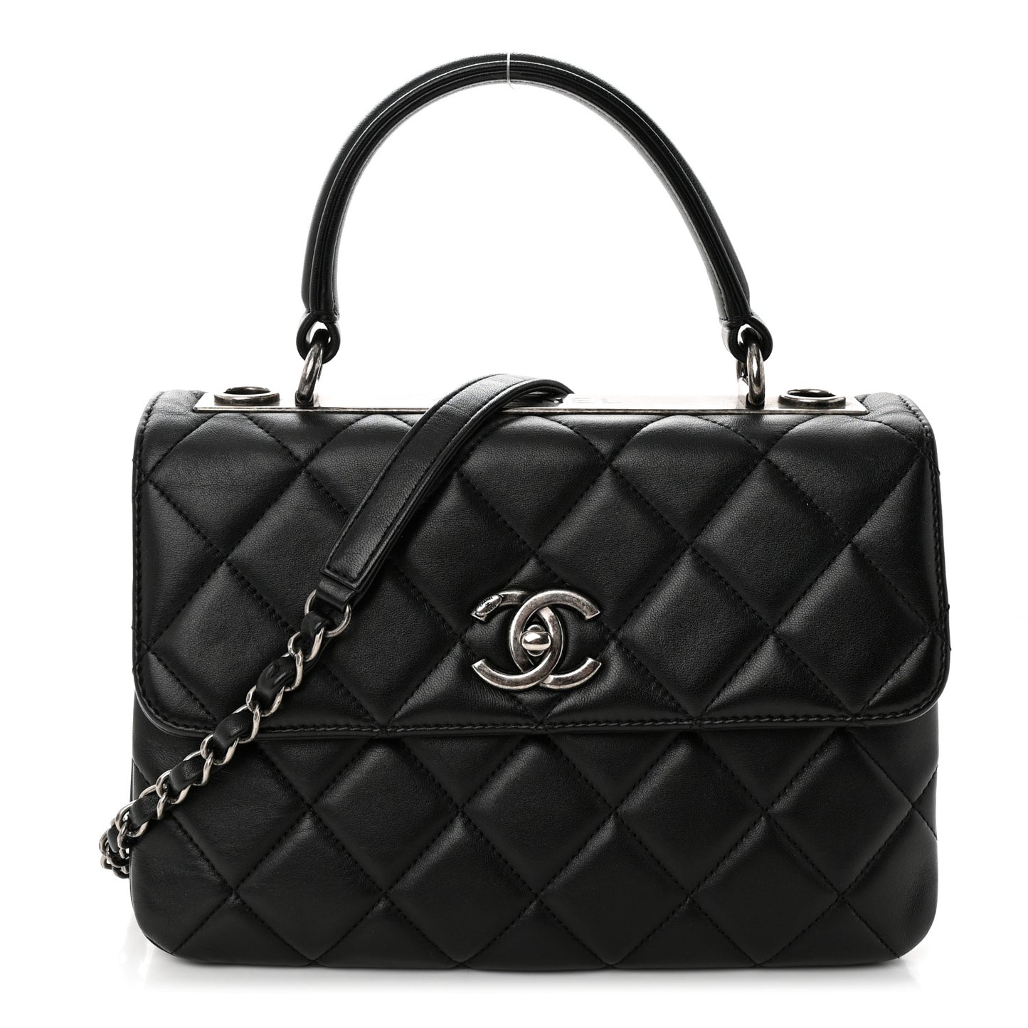 Lambskin Quilted Small Trendy CC Dual Handle Flap Bag Black