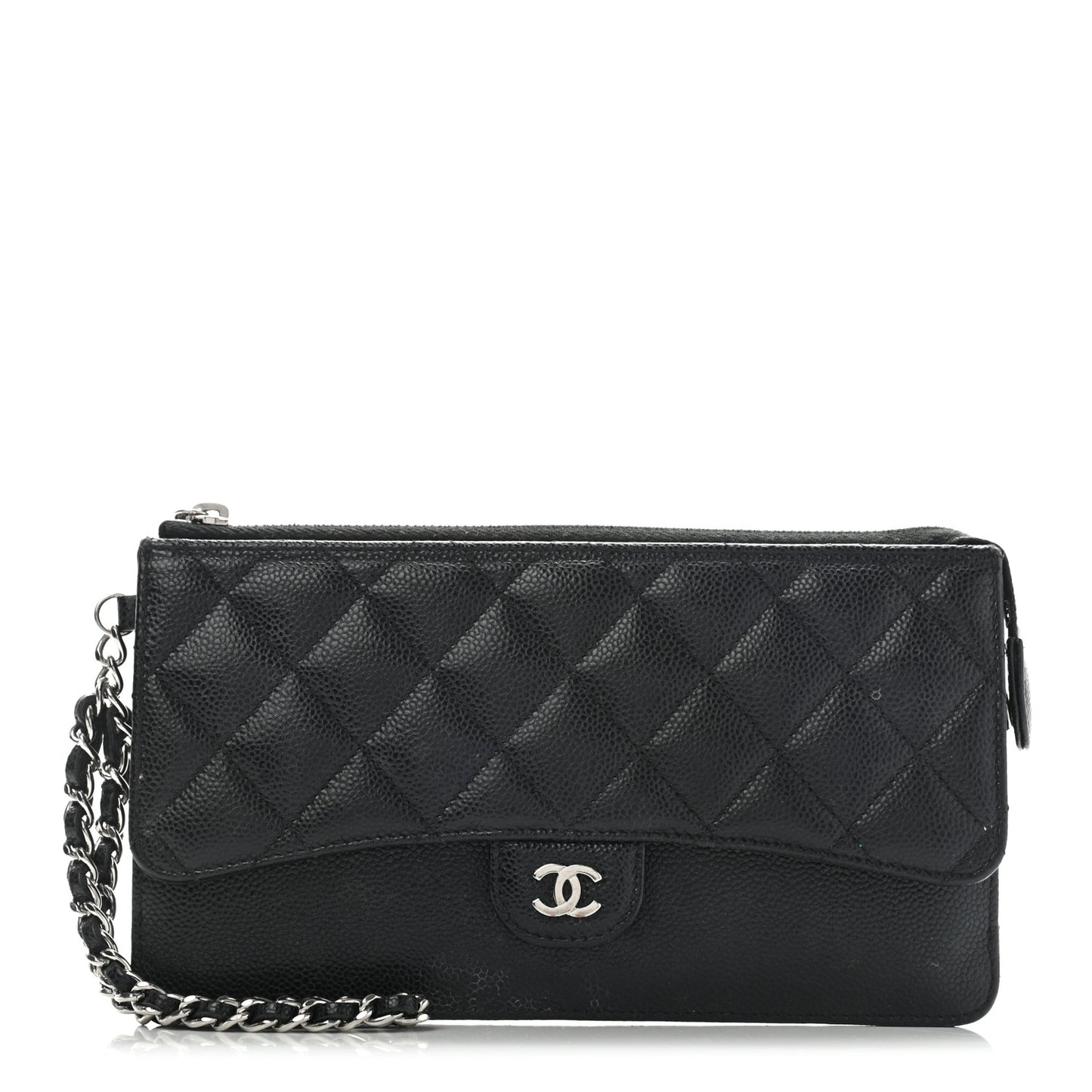 Caviar Quilted Classic Pouch With Handle Black
