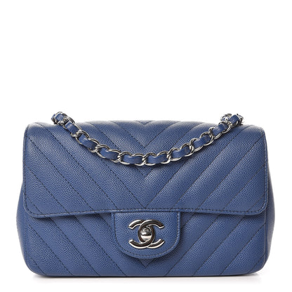Chanel Caviar Chevron Quilted Mini Rectangular Flap Blue 1 of 10