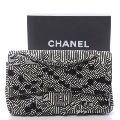 Chanel Canvas Sequin Stripe Medium Double Flap Black White 11 of 11
