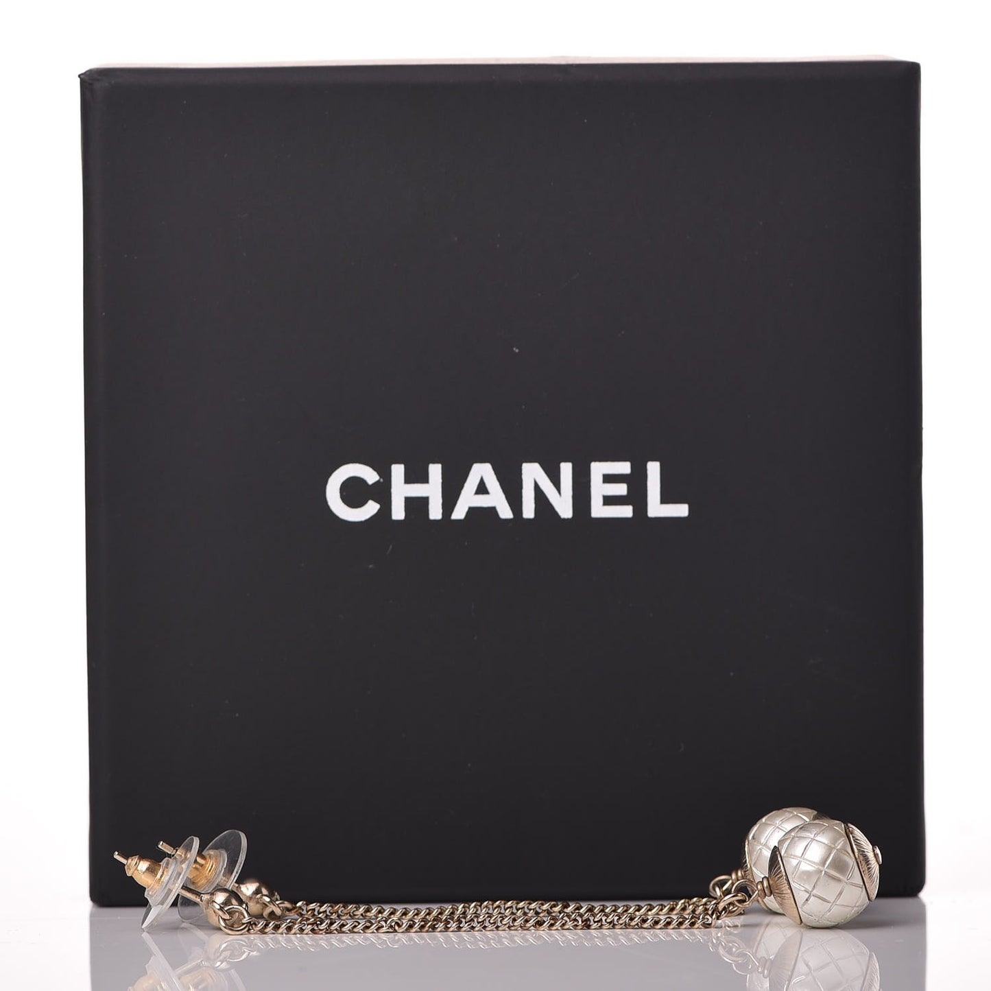 Metal Pearl Quilted CC Drop Earrings Gold