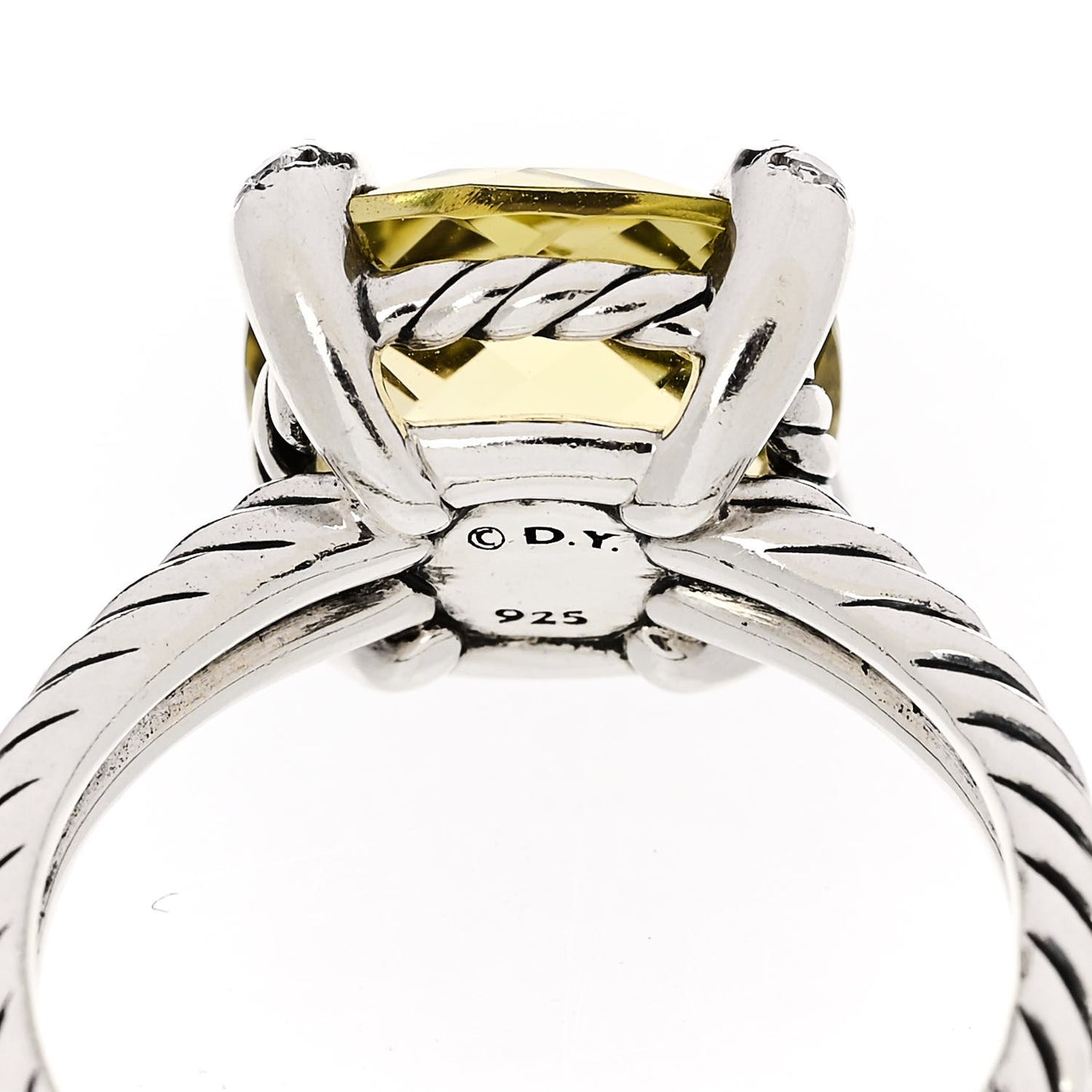 Sterling Silver Diamond Lemon Citrine 11mm Chatelaine Ring 54 7