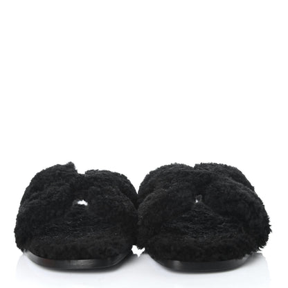 Hermes Woolskin Oran Sandals 38.5 Black 2 of 4