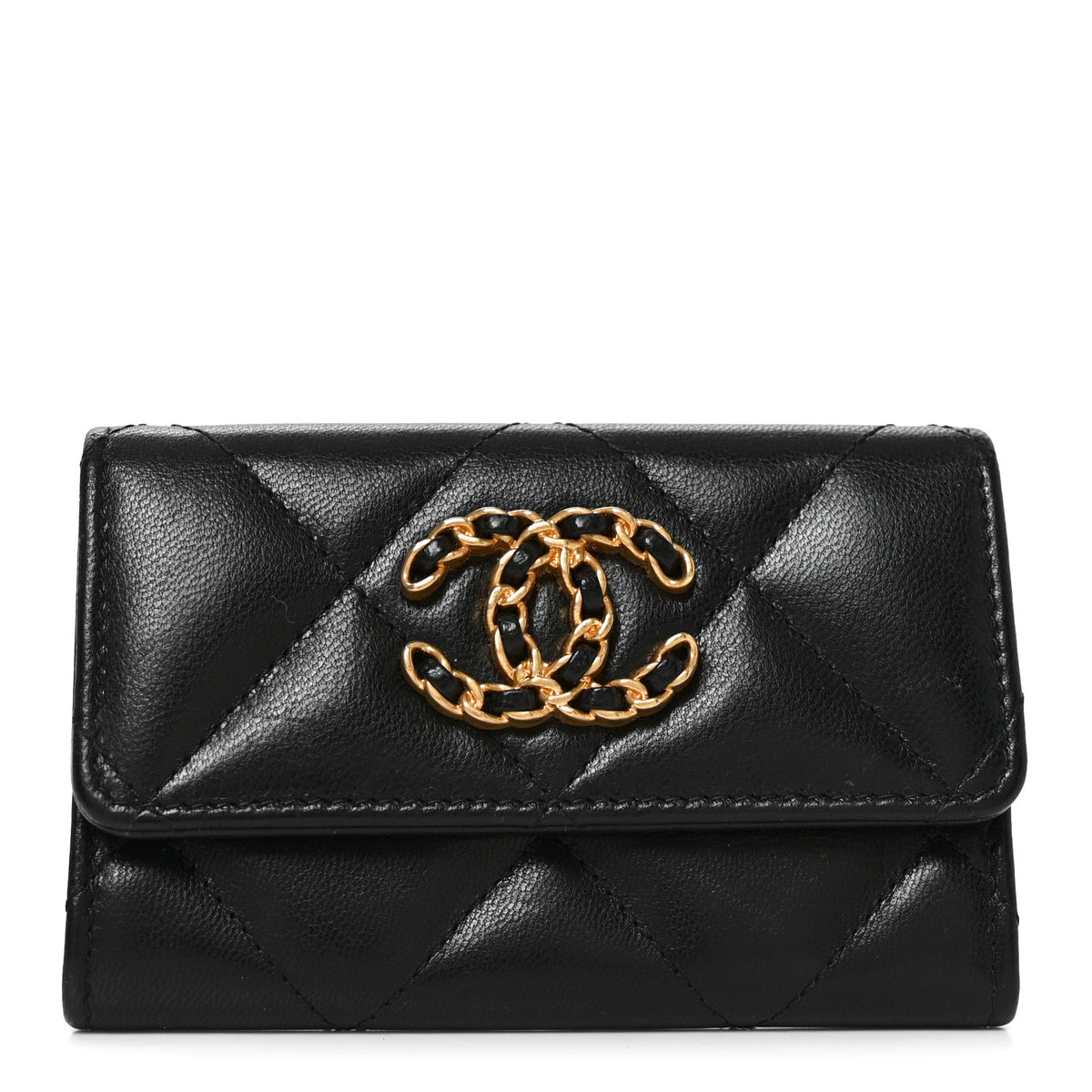 Chanel Lambskin Quilted Chanel 19 Flap Card Holder Black 1 of 8