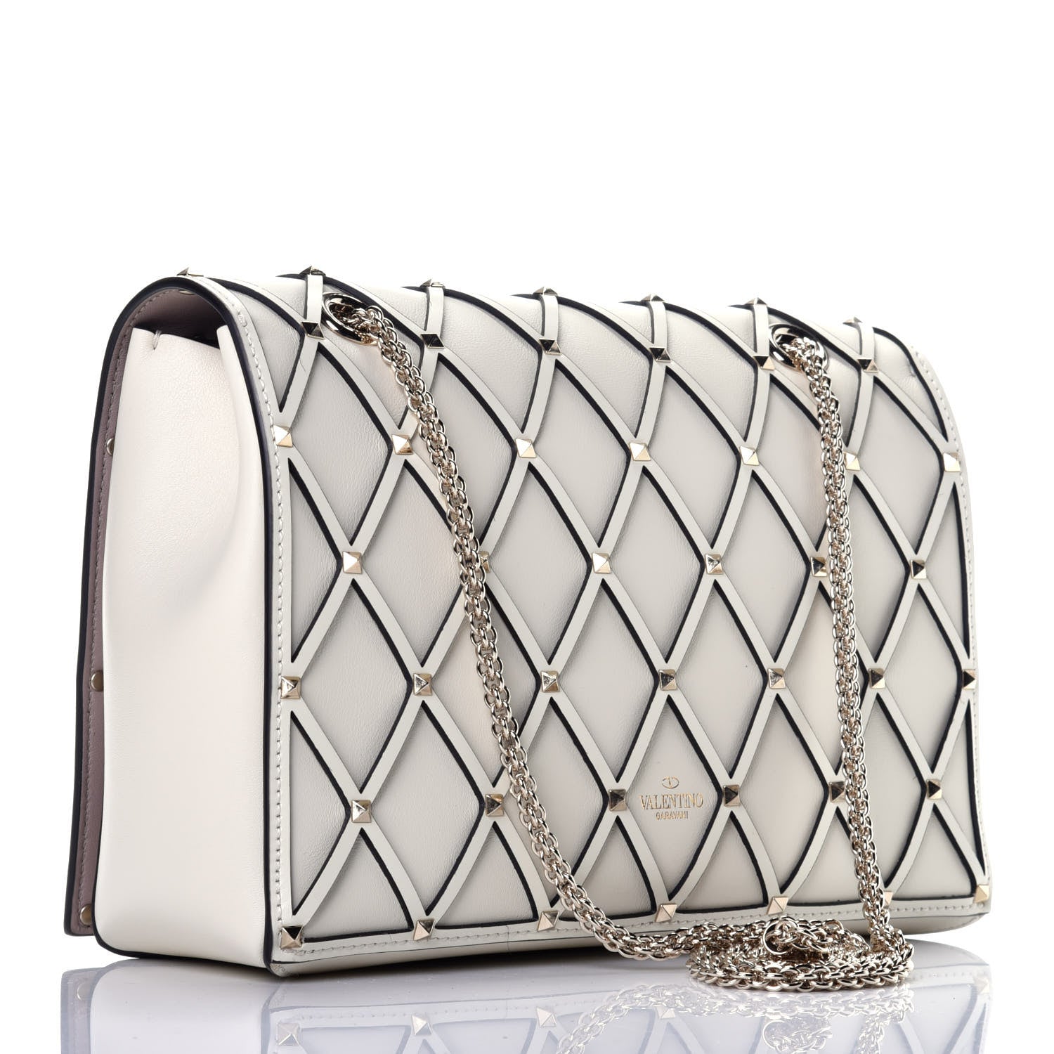 Valentino Garavani Smooth Calfskin Quilted Beehive Shoulder Bag Light Ivory 3 of 8