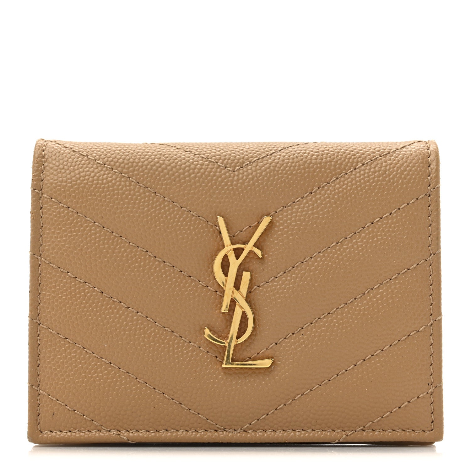 Saint Laurent Grain De Poudre Matelasse Chevron Cassandre Card Case Cork 1 of 11