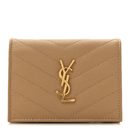 Saint Laurent Grain De Poudre Matelasse Chevron Cassandre Card Case Cork 1 of 11
