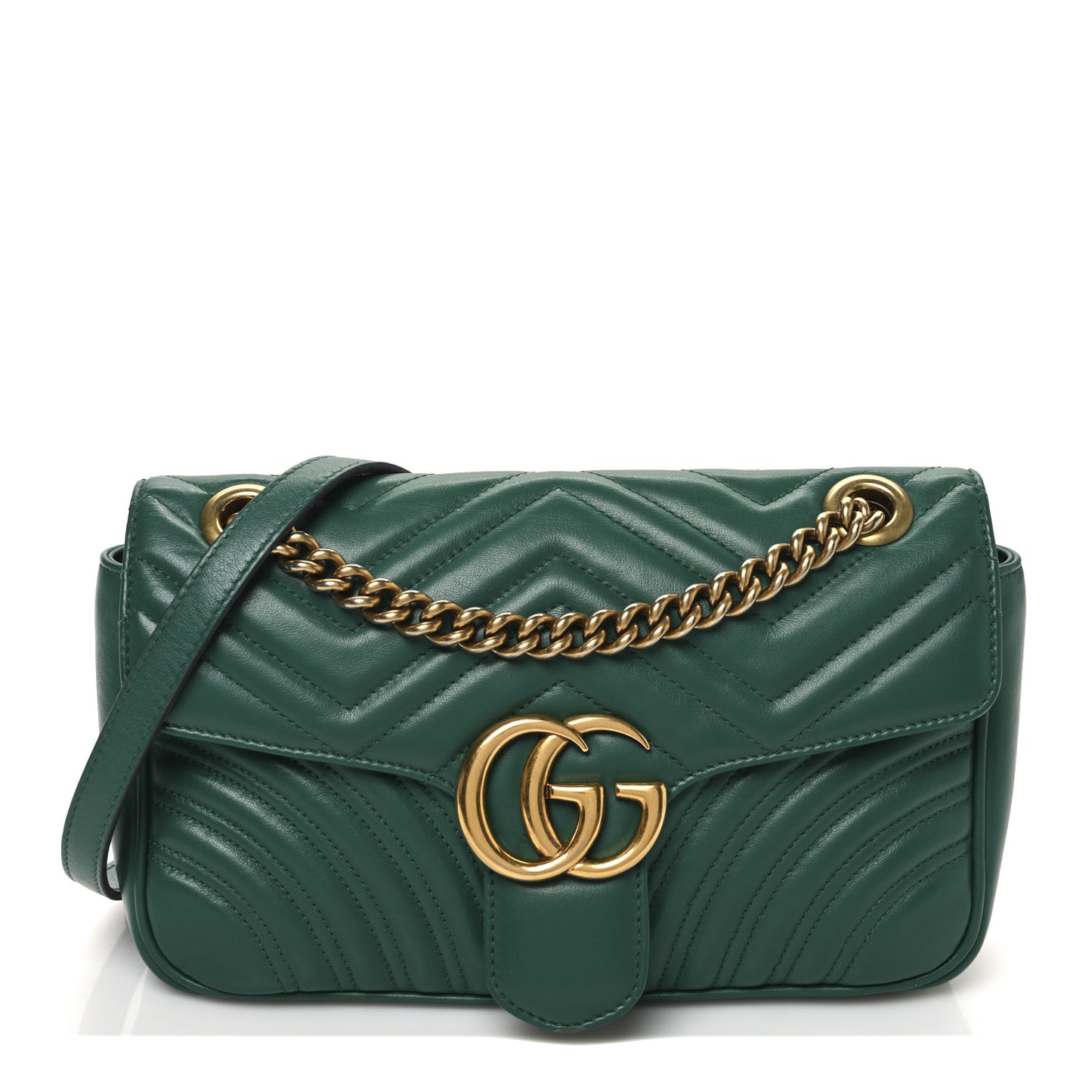 Calfskin Matelasse Small GG Marmont Shoulder Bag Emerald Green