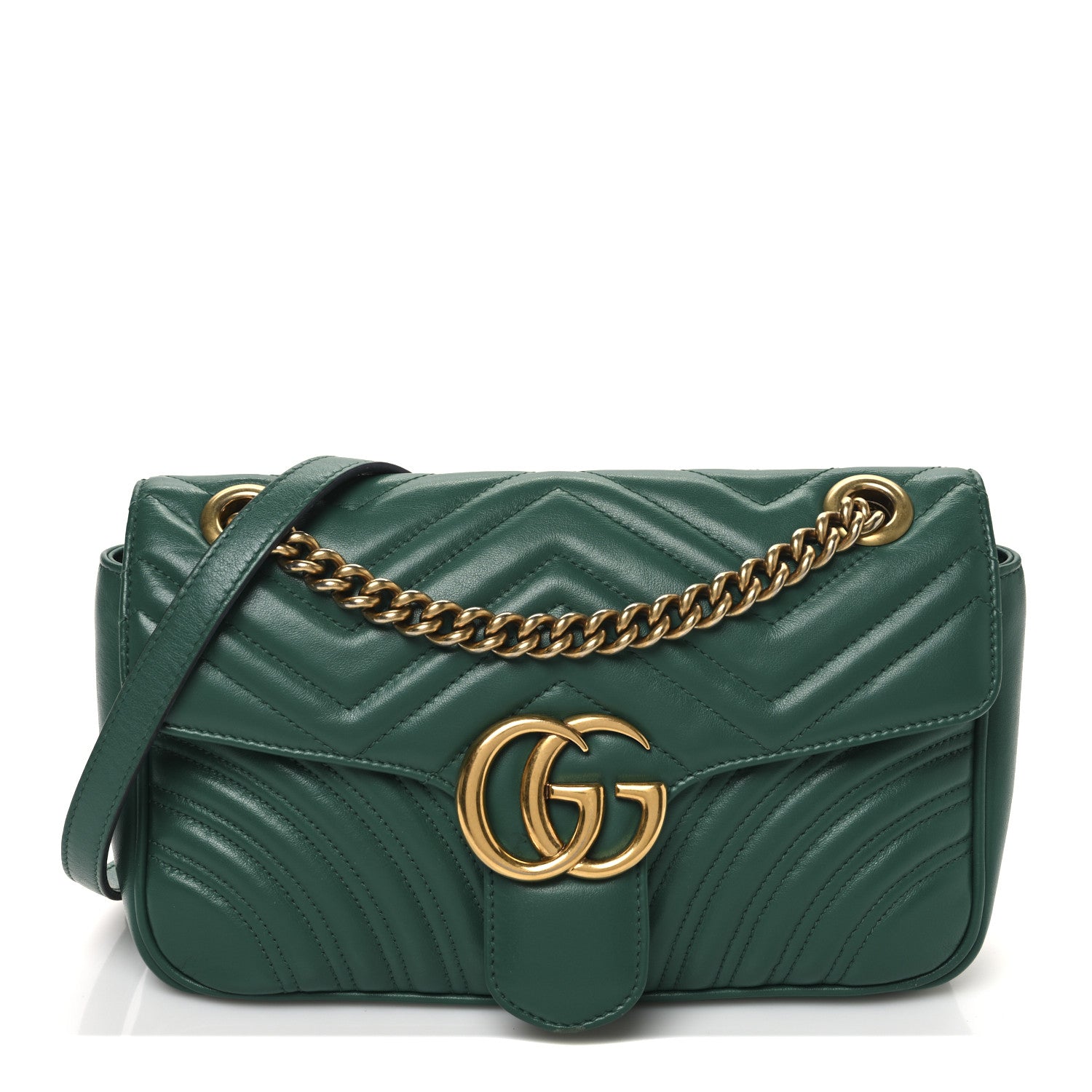 Gucci Calfskin Matelasse Small GG Marmont Shoulder Bag Emerald Green 1 of 13