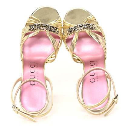Gucci Metallic Nappa Silk Interlocking G Strap Sandals 35.5 Platino 2 of 9