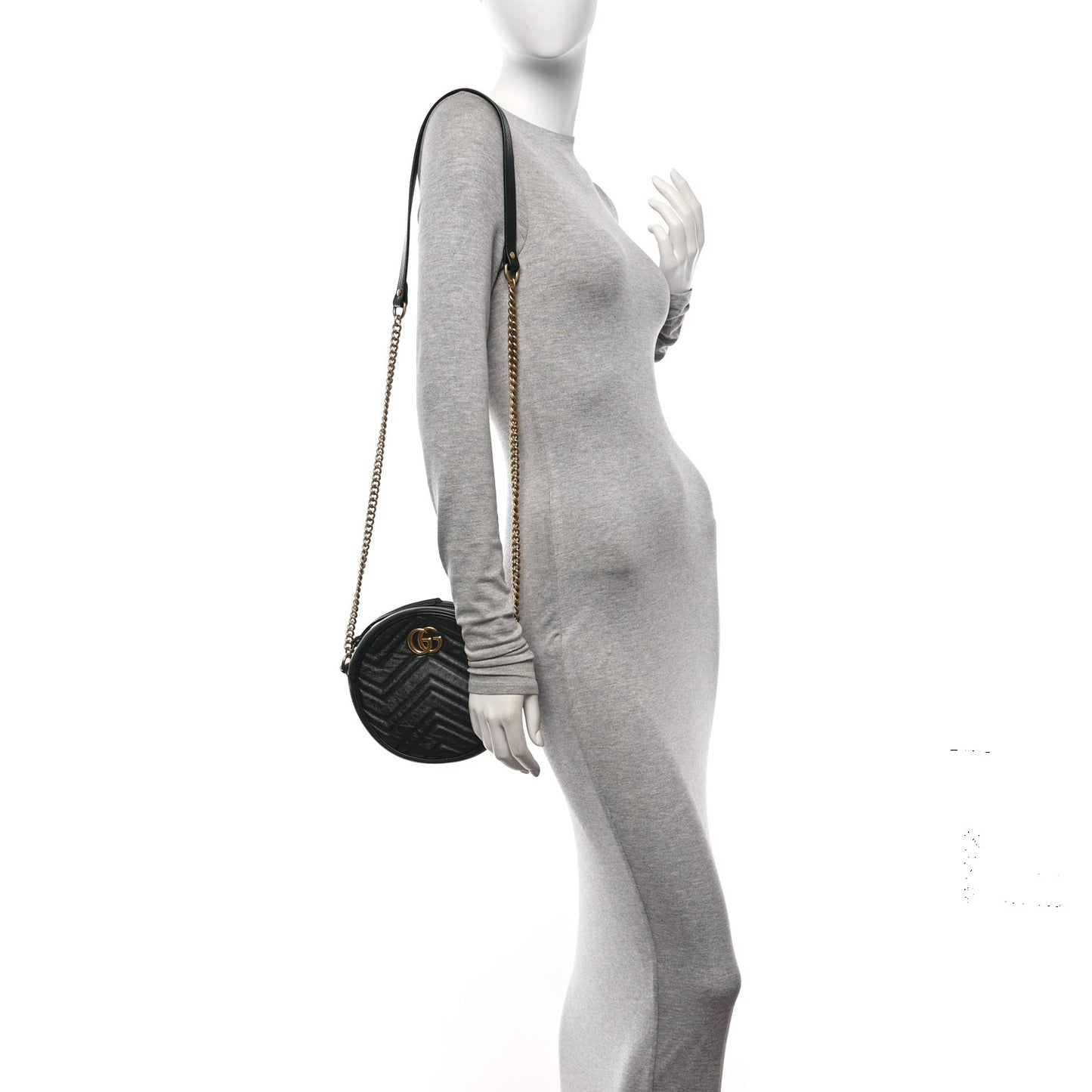 Azalea Calfskin Matelasse Heart Mini GG Marmont Round Shoulder Bag Black