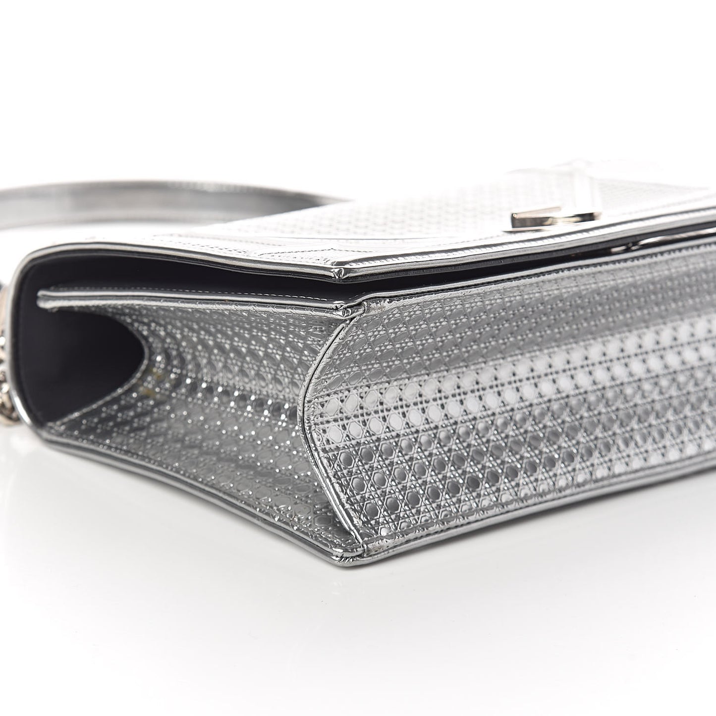 Metallic Patent Micro-Cannage Medium Diorama Flap Bag Silver