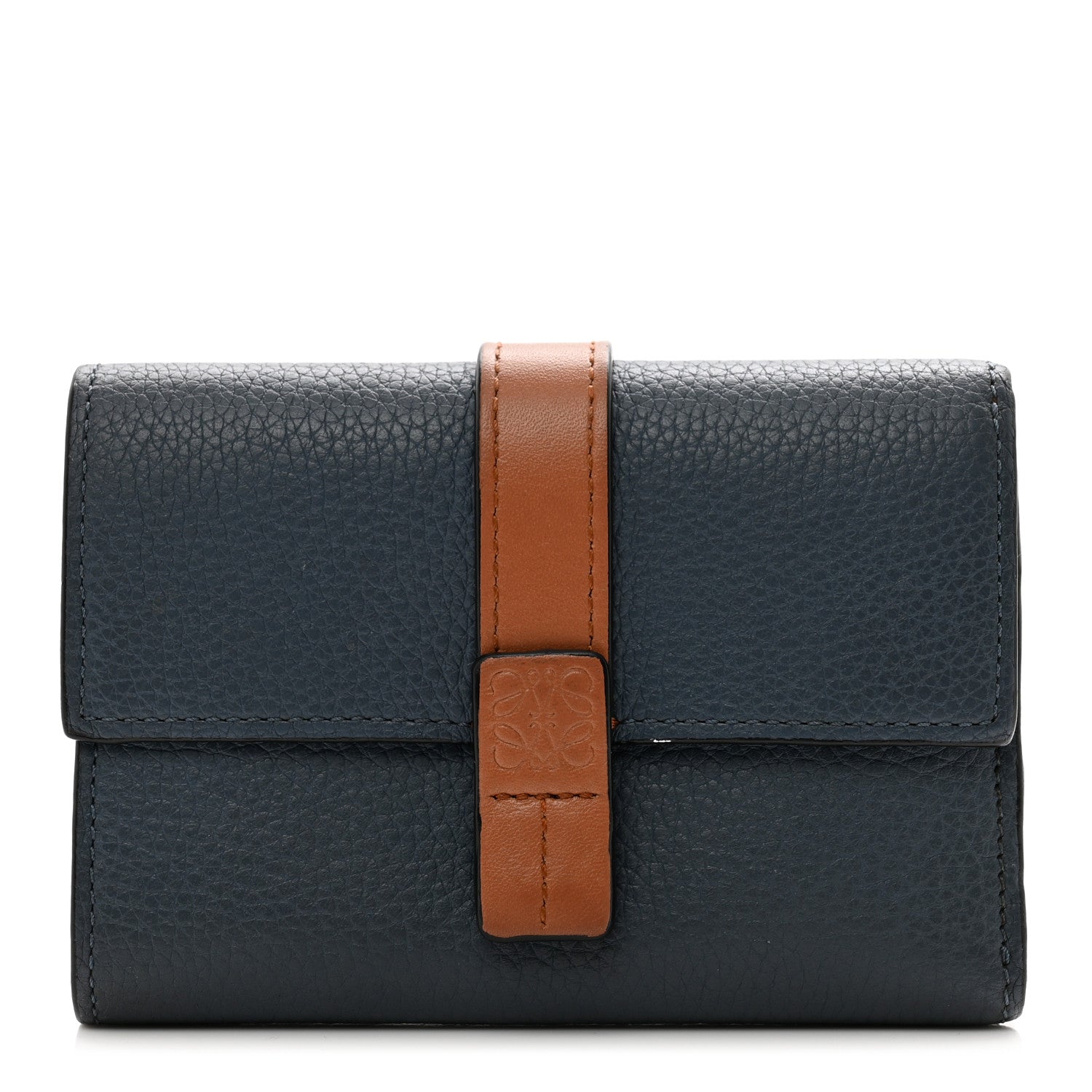 Loewe Grained Calfskin Small Vertical Wallet Steel Blue Tan 1 of 7
