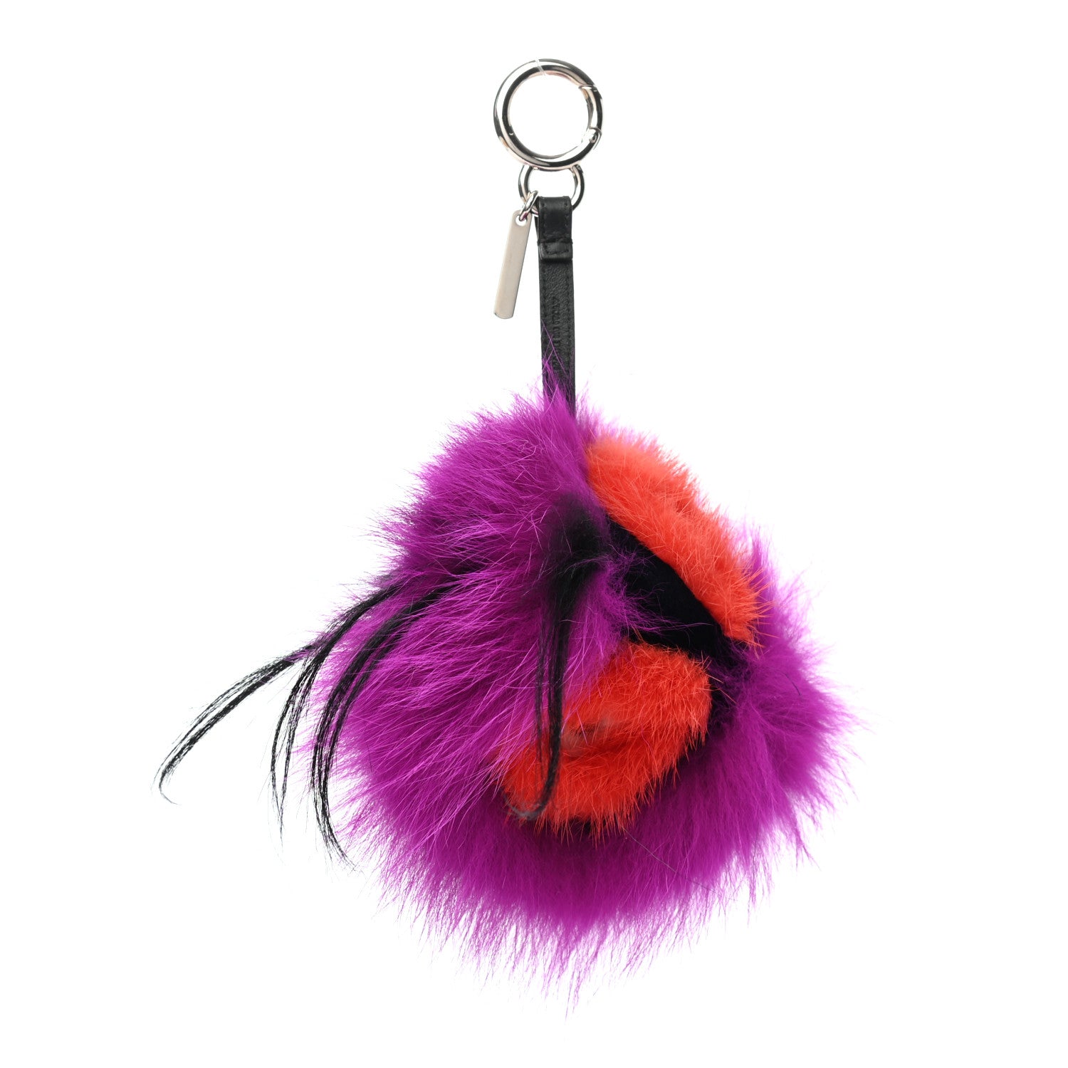 Fendi Fox Mink Goat Fur Oret Monster Bag Bug Charm Orchid Black 1 of 5