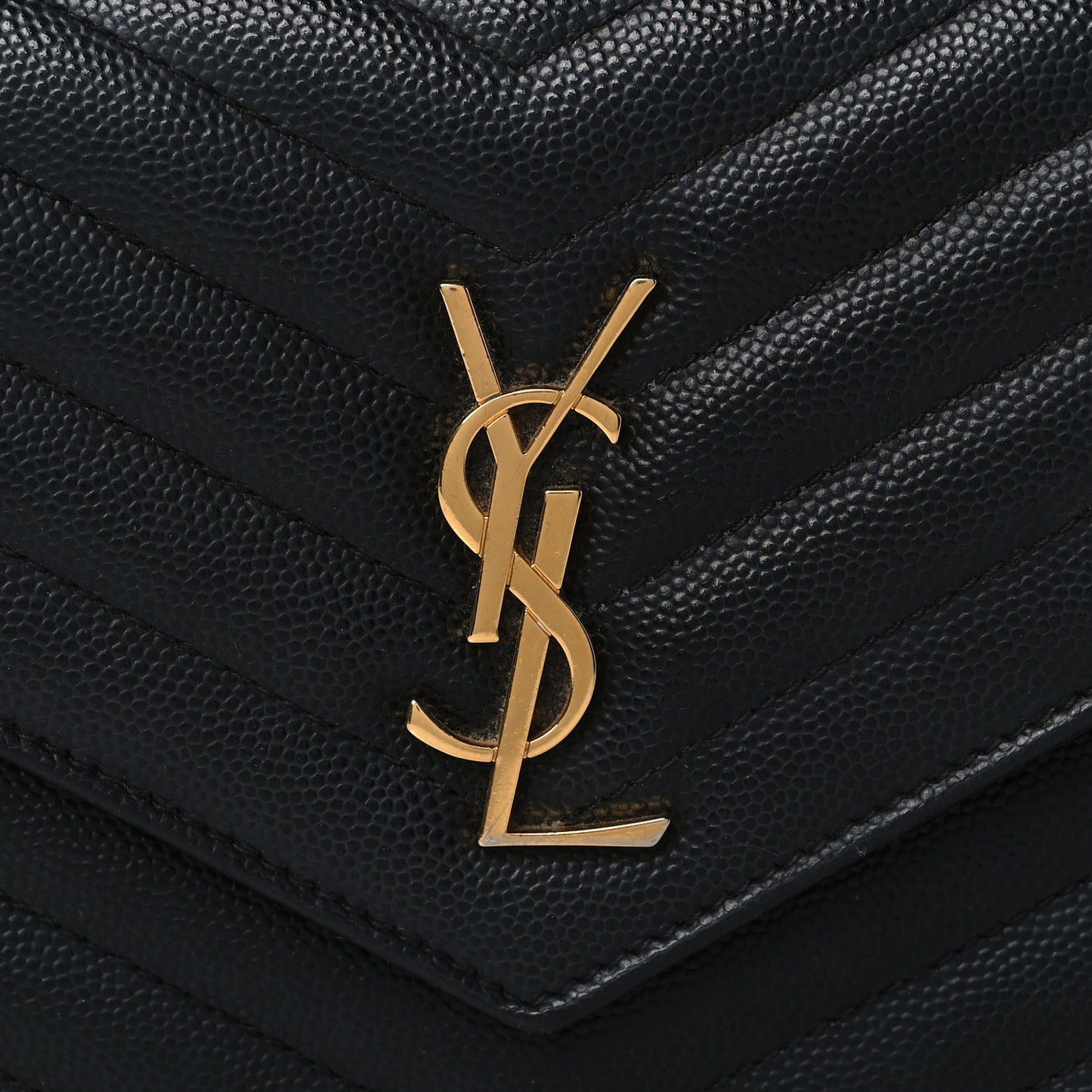 Grain De Poudre Matelasse Chevron Monogram Envelope Chain Wallet Black